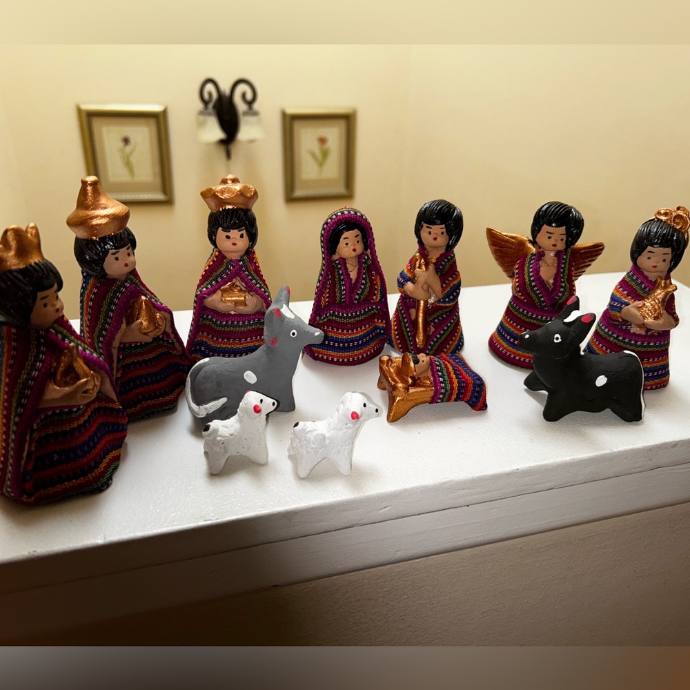Colorful Handcrafted Clay Guatemalan Nativity Figurine Set